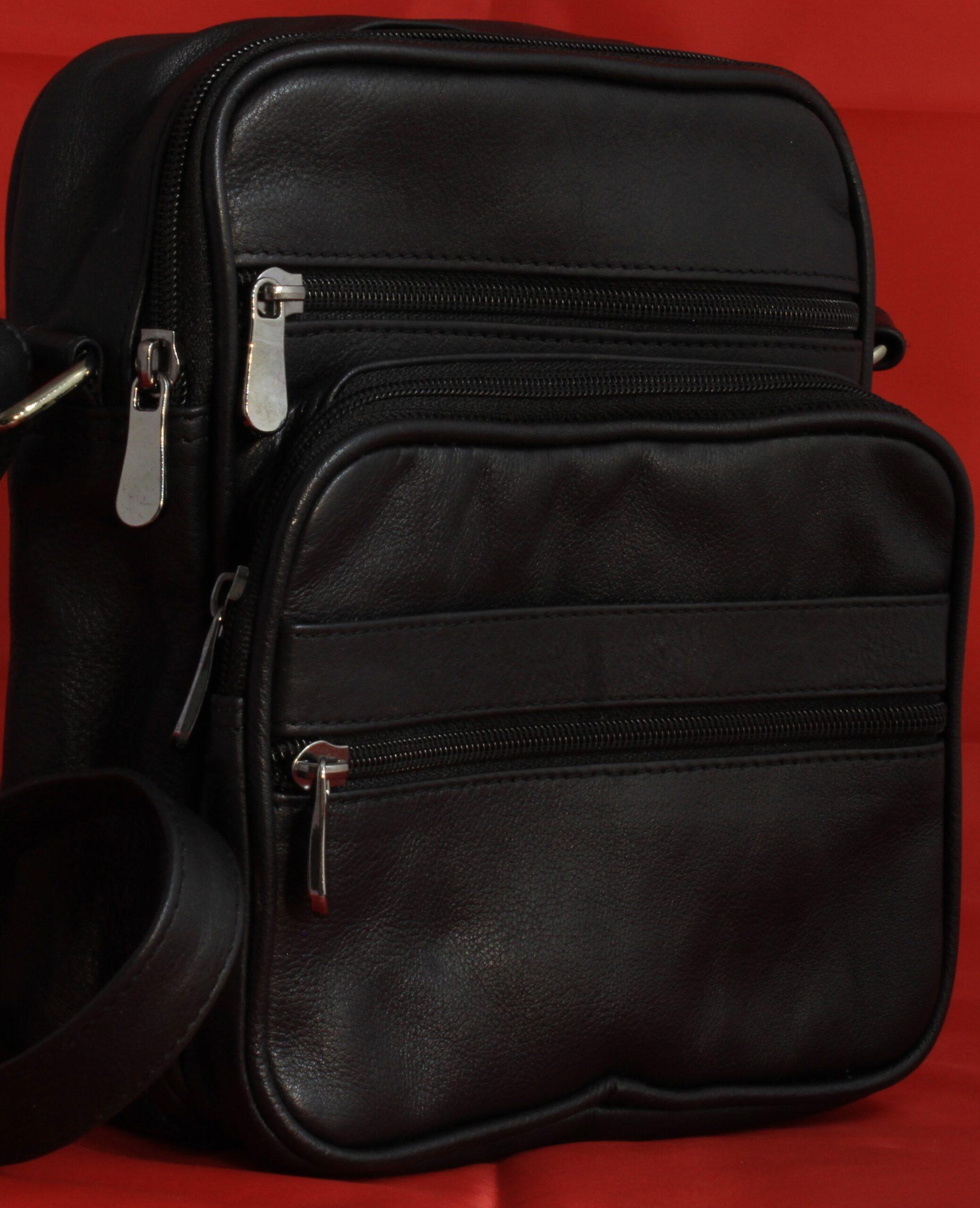 Unisex Leather cross shoulder bag black on sale at Merchand Cart