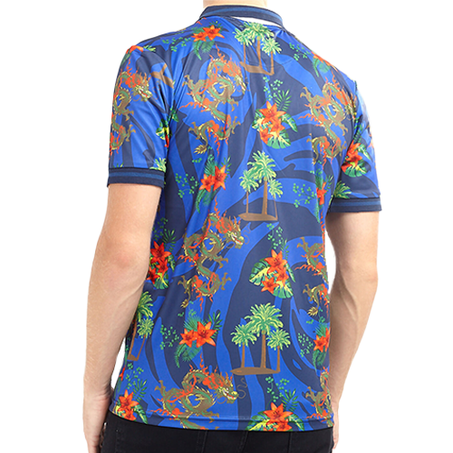 162EQUATORb blue tropical print polo shirt