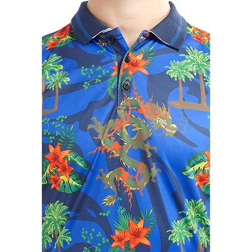 162EQUATORc blue tropical print polo shirt