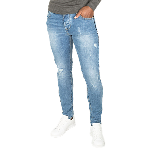 Blue Distressed Ripped Denim Jeans