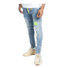 Neon Green And Blue Distressed Slim Jeans