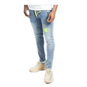 Neon Green And Blue Distressed Slim Jeans