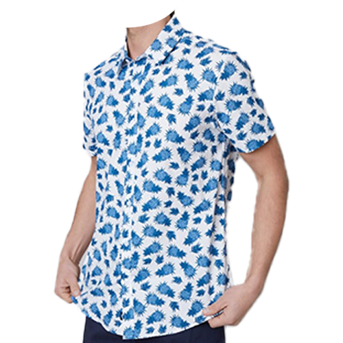 TBMK06978c Off White Blue Pineapple Short Sleeve Shirt