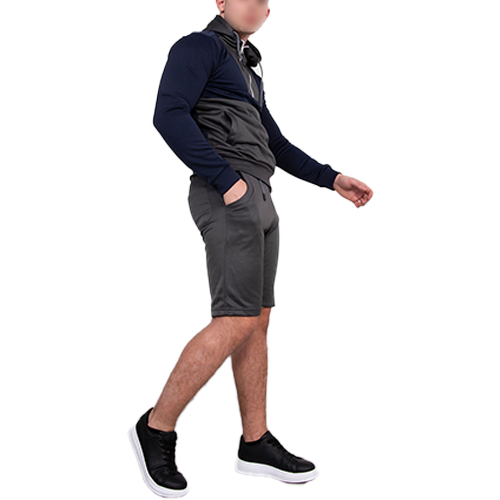 TS2431d Grey Two Tone Half Zip Hooded Short Set