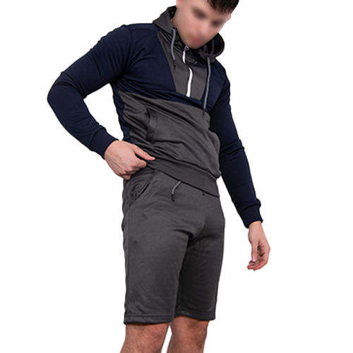 TS2431e Grey Two Tone Half Zip Hooded Short Set