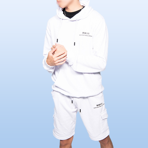 TS2480c White Printed Hoodie And Shorts Tracksuit