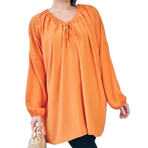 Plain Oversized Drawstring Neckline Top