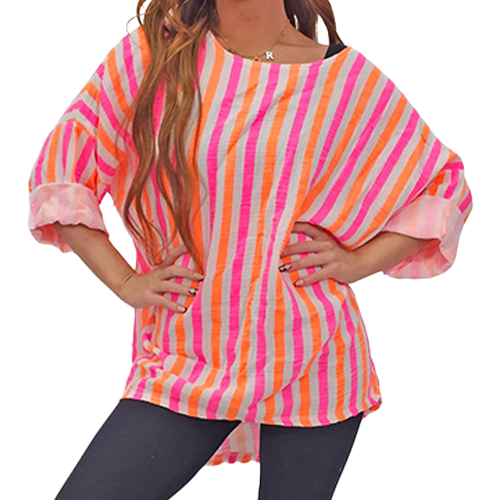 Neon Stripes Print Tunic Cotton Top