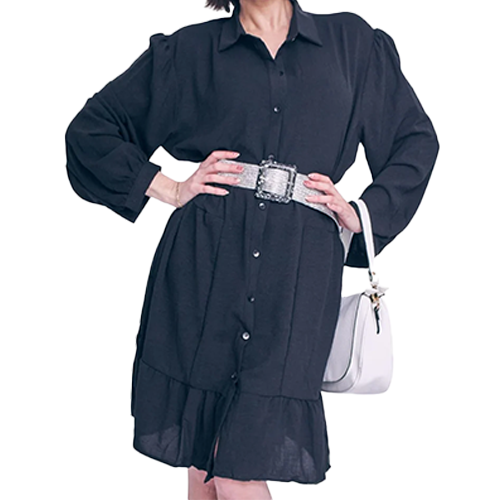 30327009-CN0127f Plain Button Up Tiered Shirt