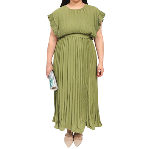 Plain Pleated Flared Dress