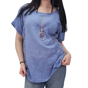 Plain Textured Side Panel Necklace Cotton Top