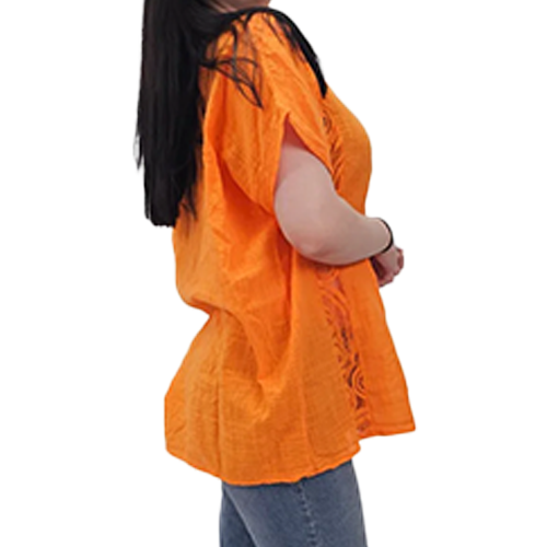 84453907-82683h Plain Textured Side Panel Necklace Cotton Top