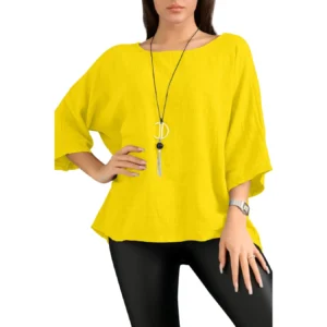 Merch-&-Carter-Online-Marketplace-shopping-Necklace-Top-Plain-Tunic-100%- Cotton-Yellow